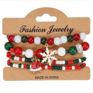 🎄🎄🎄BOGOHO 🎄🎄🎄Festive Christmas Beaded Charm Bracelet Set - Red, Green, White